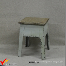 Retro Chic Antique Square Metal Stool with Wooden Top
